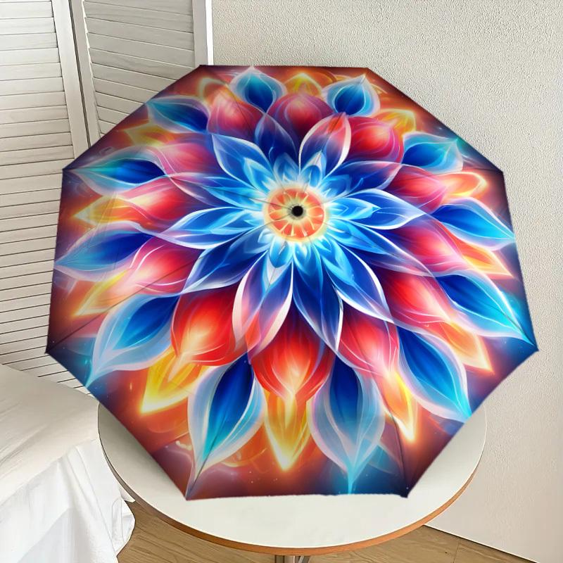 

1pc Floral Mandala Design Umbrella with Plastic Handle,Suitable for All Seasons Home Travel Outdoor UmbrellaDD1094