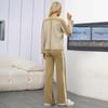 New Autumn and Winter V-neck Color Matching Striped Knitted Bat Sweater Loose Wide-leg Pants Knitted Two-piece Set
