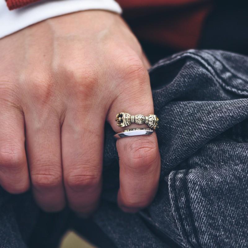 Adjustable Open Ring Men Women Vintage Geometric Plated Finger With Vajra Motif Retro Ethnic Style