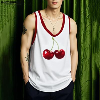 Men U Neck Sleeveless 3D Print Stitching Casual Tank Tops
