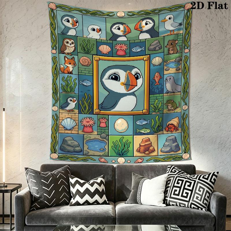 Puffin Rock poster Wall Hanging Printed Fabric Blanket Decorative Tapestries for Bedroom Living Room Home Decor