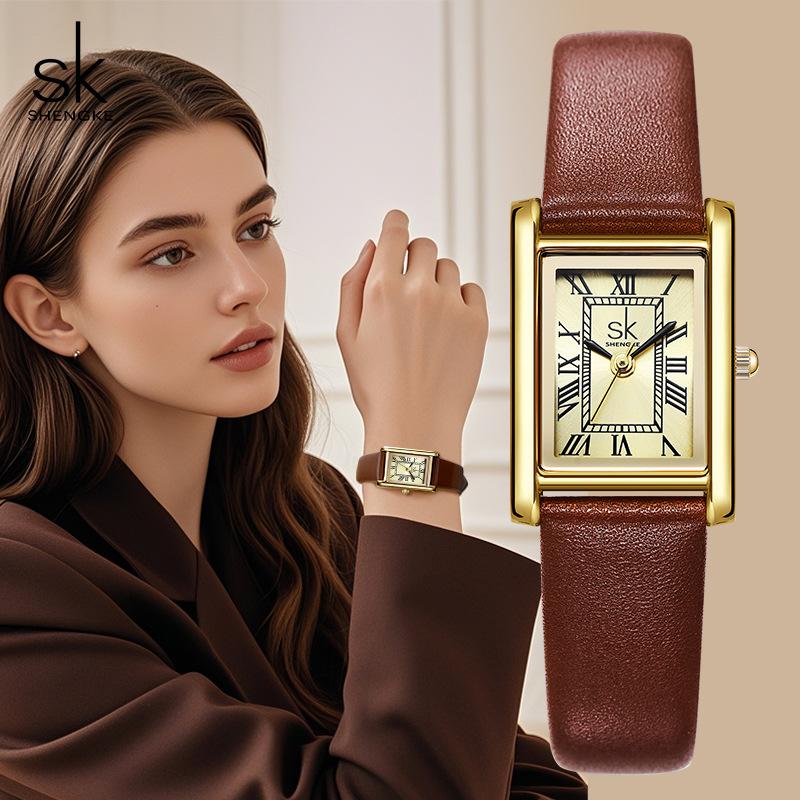 Orologio da Donna Cinturino in Pelle Retrò Senso Premium Orologio da Donna Impermeabile Studente Versatile Orologio al Quarzo Quadrato Piccolo Orologio da Donna