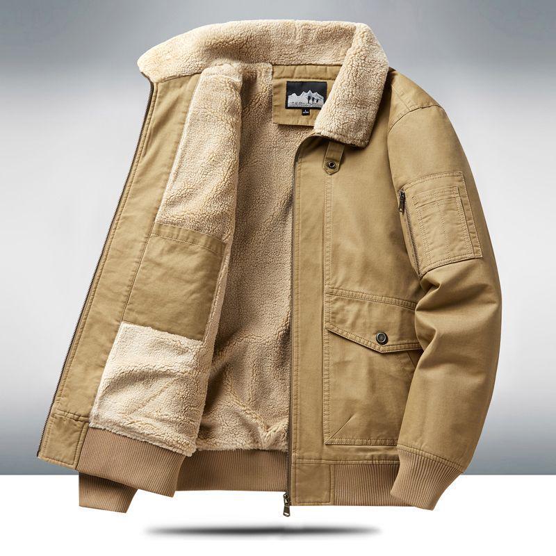 

Men s Winter Lambswool Lapel Jacket - Thick, Warm, Padded Cotton Coat for Workwear L хакі
