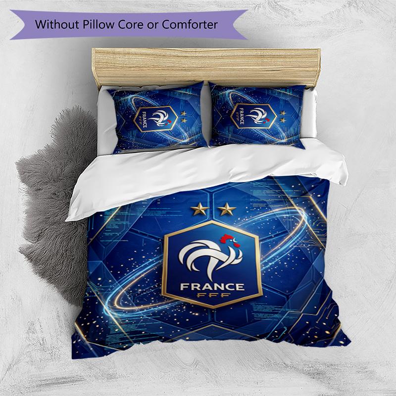 France Football Printed Bedding 3 Piece Set Cozy Breathable Bed Cover Set as Housewarming Holiday Gift