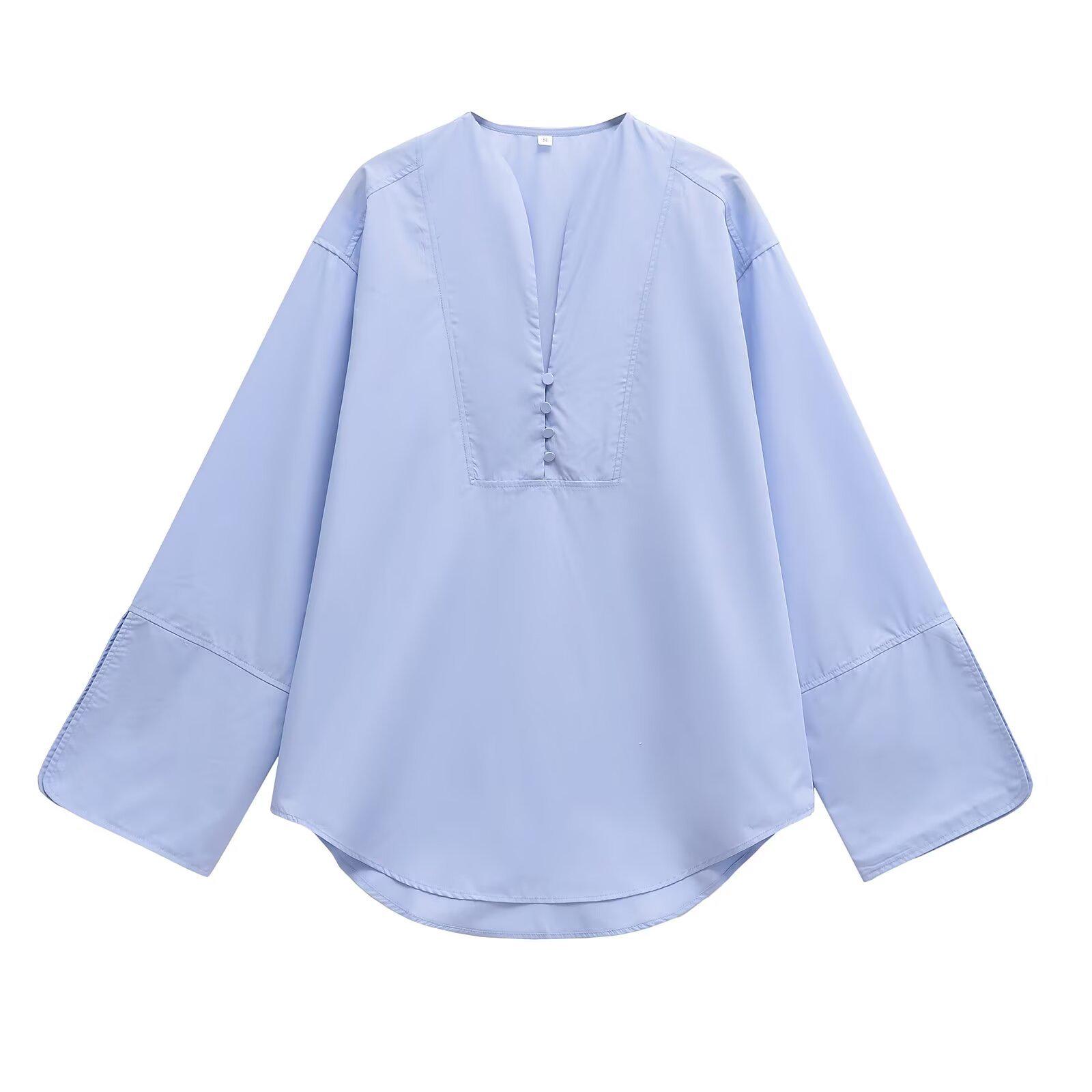 

Осень 2024 Женская вечерняя рубашка свободного кроя в европейском и американском стиле Small синий