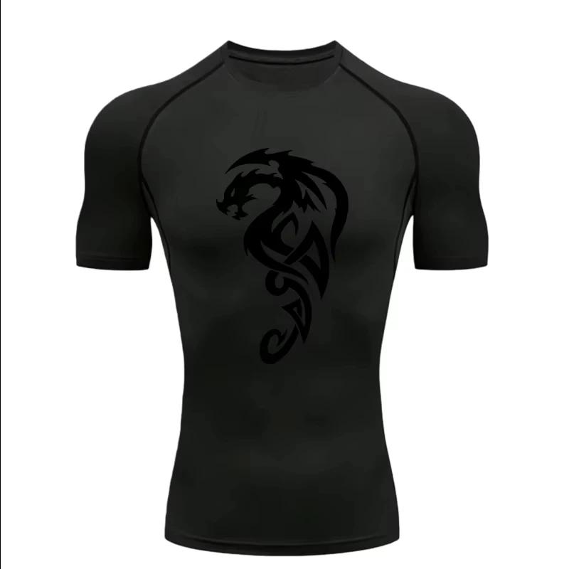 Mysterious Dragon Compression Shirt for Men Short Sleeve Rash Guard Gym Workout Running Tshirt Summer Athletic QuickDry Tees Top