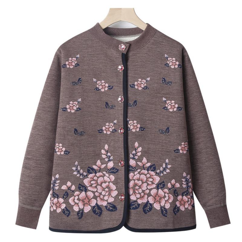 Mom's long-sleeved knitted sweater winter new middle-aged people wear women's clothing grandma fleece thickened coat