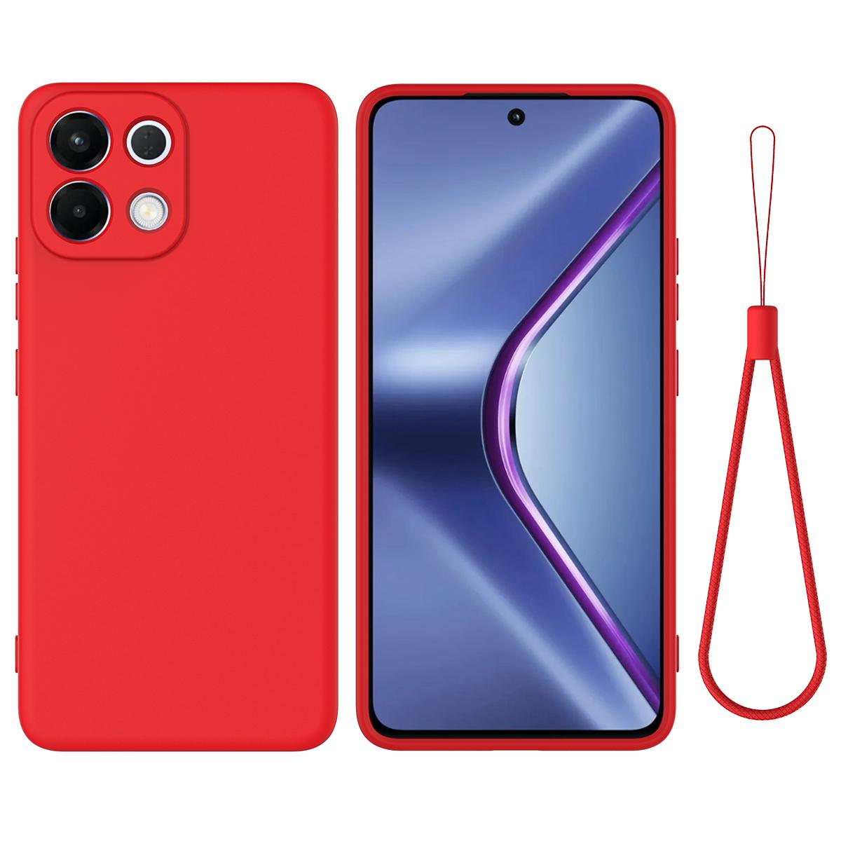 

Для Oppo K13 5G Чехол из жидкого силикона Задняя крышка телефона с ремешком для руки Red