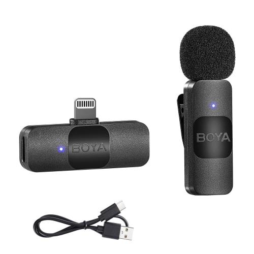 Boya BY-V1 2.4GHz Wireless Lapel Microphone, 360 Omnidirectional, Rechargeable, Lightweight (9.5g), Compact, Auto-Pairing, 50m Stable Reception, 9 Ho