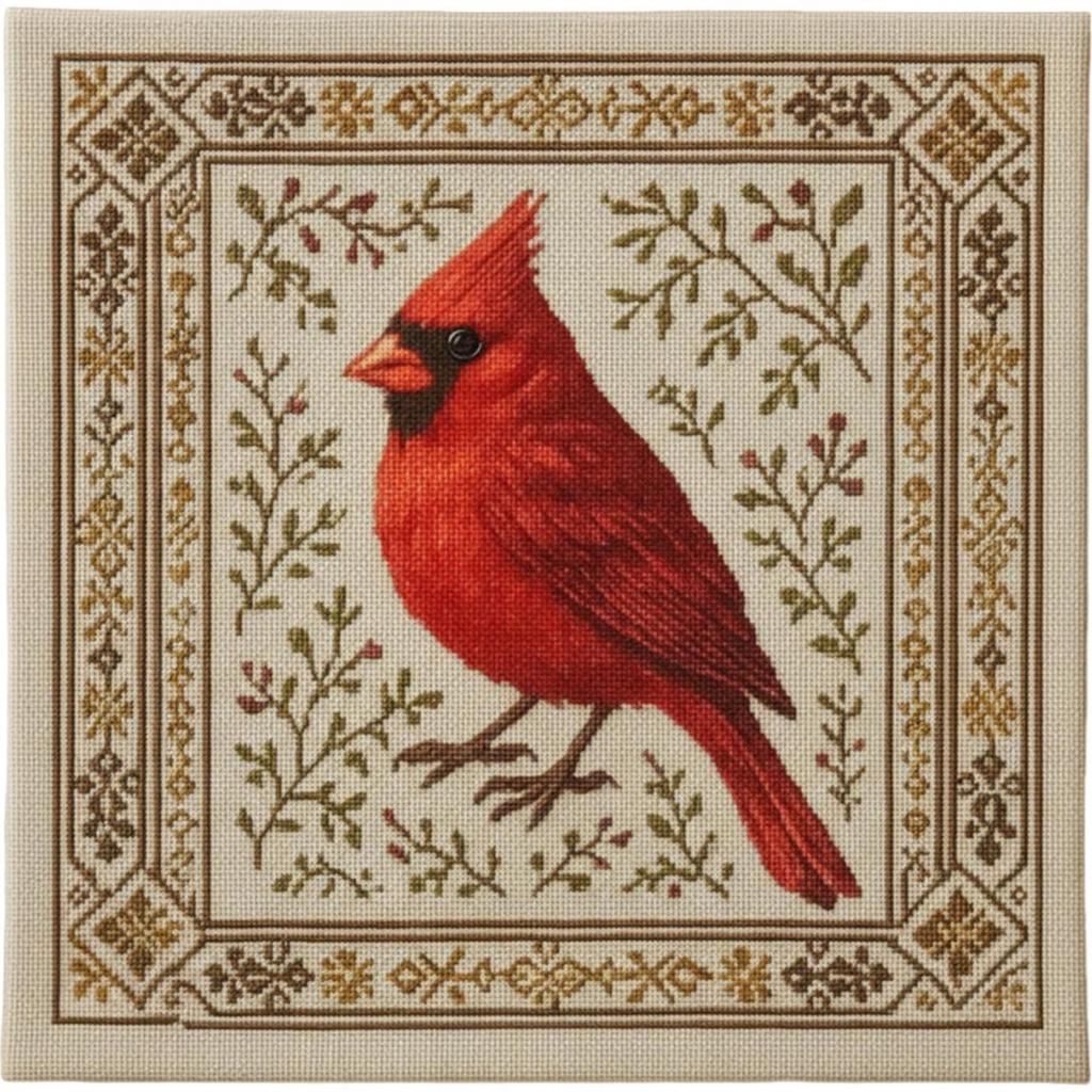 Cardinal Cross Stitch Kit with Floral Pattern Hummingbird Embroidery Art DIY Needlepoint Thread Art Needlework Gift for Friends