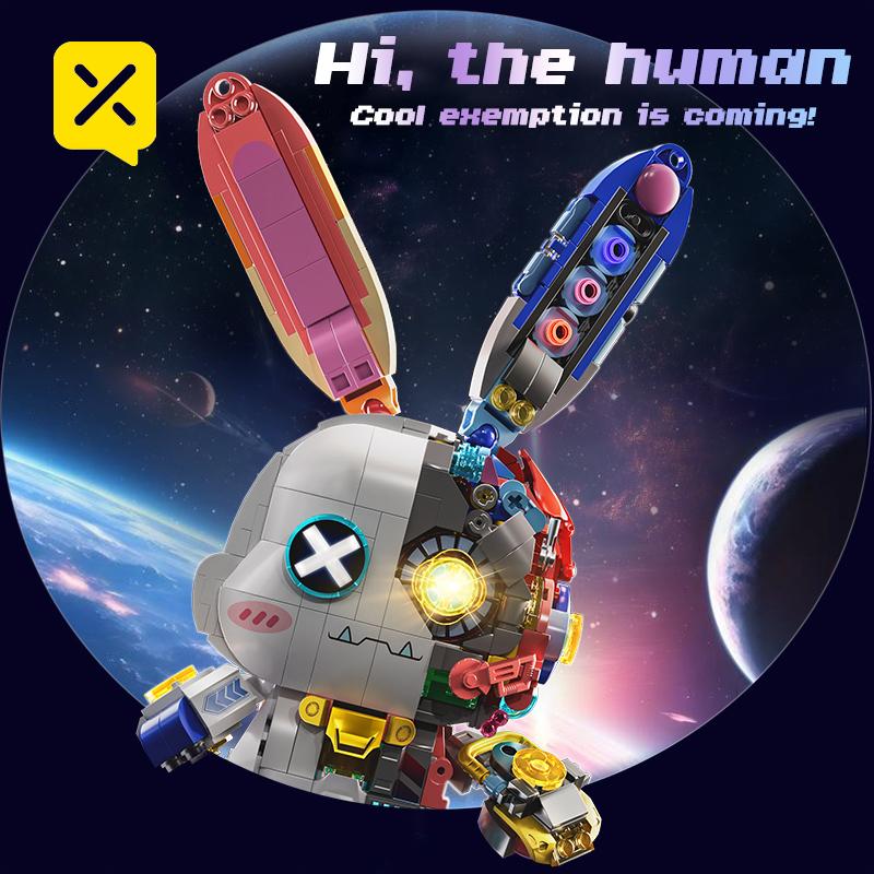 TOYLINX 1377PCS Chinese Building Blocks Rabbit Breaks The Future Mechanical Rabbit Creative Assembled Rabbit Puzzle Toy Gifts