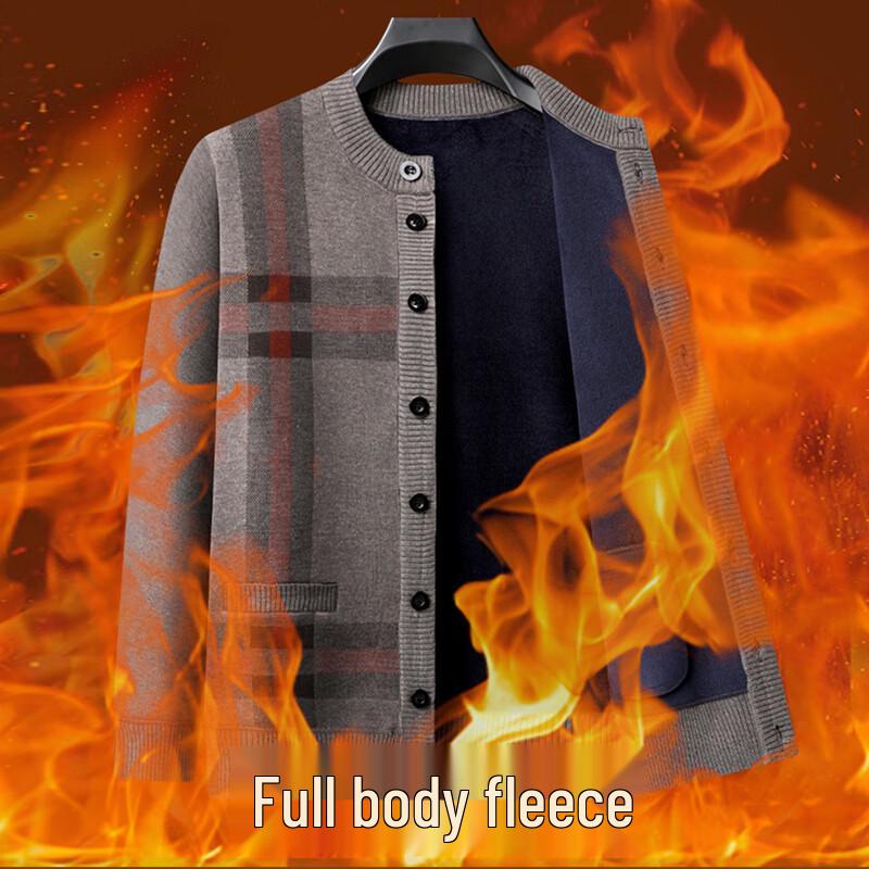 Yalu Men's Fleece-Lined Crewneck Casual Sweater