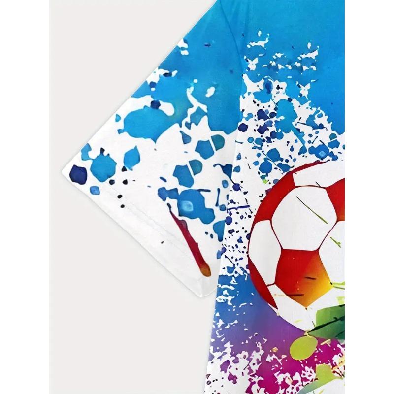Herren Fußball Print T-Shirt Sportliches Kurzarm Rundhals T-Shirt für Sommer Outdoor Fitness Training Herrenbekleidung