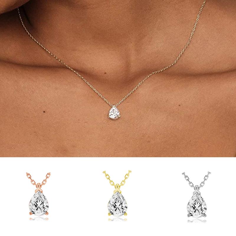 

Korean Choker Necklace for Women Minimalist Gold Color Heart Waterdrop Crystal Pendant Chain Wedding Gift Necklaces Jewelry N481 Rose Gold