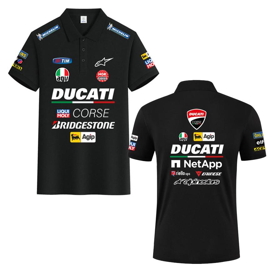 Ducati Corse MotoGP Racing Poloshirt, Heren Dames Casual Korte Mouw met Volledige Sponsor Logo Print M