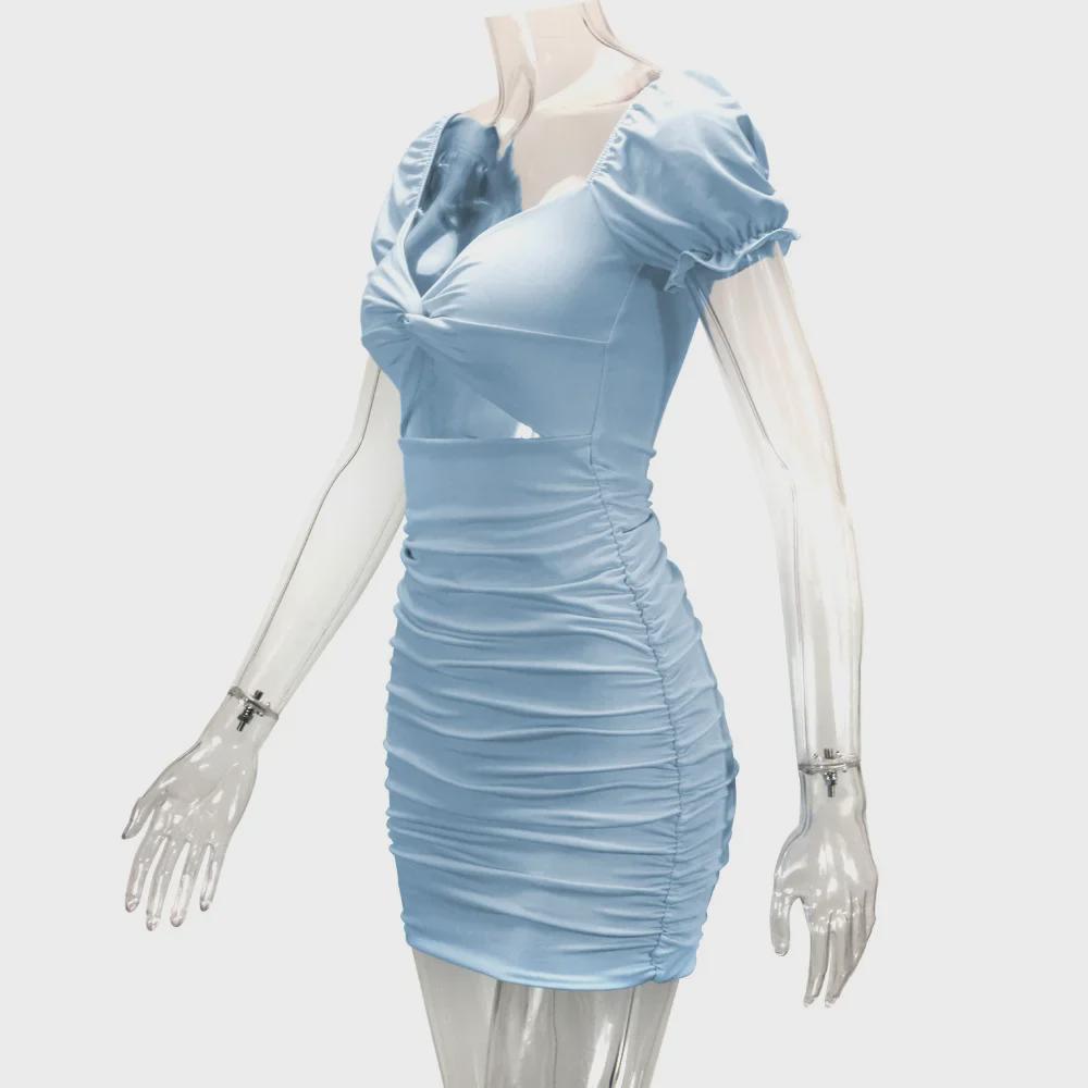 2025 Elegantes Hohlplissee-Puffärmel-Hüftkleid - Europäischer & Amerikanischer Stil für Frauen