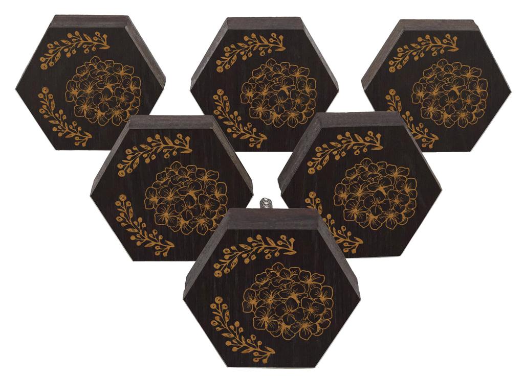 IBA Indianbeautifulart Brown Engraved Knobs Wooden Cupboard Door Knobs Pull Handle Pack of
