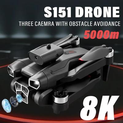 New S151 UAV 8K HD Three-camera Brushless Intelligent Obstacle Avoidance 5G Wifi FPV Optical Flow Positioning Hovering Brushless Quadcopter Toy Gift