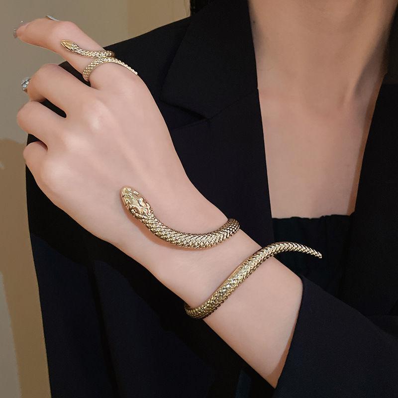 Pulsera Hiphop Punk Forma de Serpiente para Mujeres Hombres Vintage Apertura Retorcida Anillos de Pulsera Conjunto de Joyería con Colgante Statement Y2K