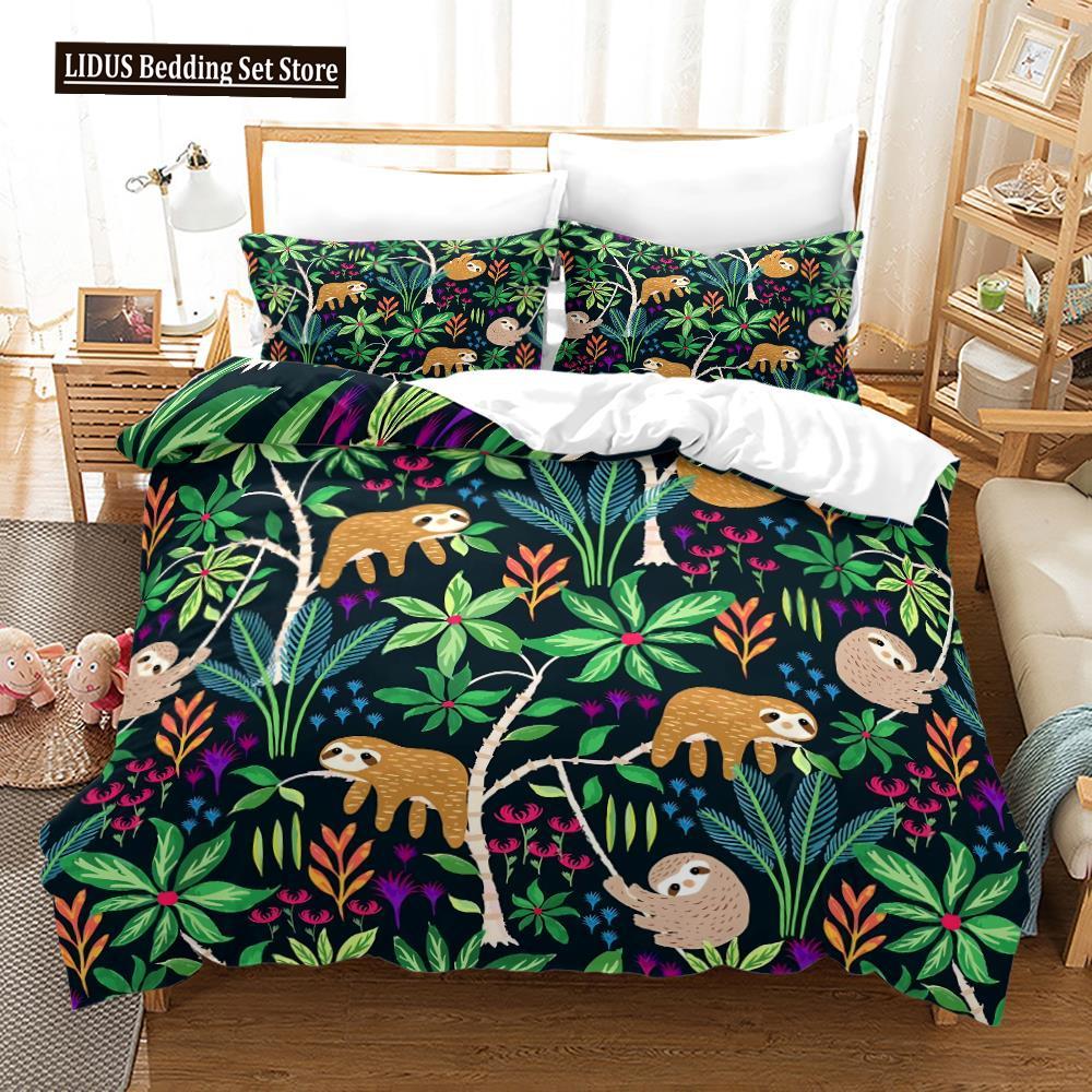 

Sloth Duvet Cover Set DJ Sloth Portrait With Headphones Funny Character Cool Smiling 3 Piece Polyester Bedding Set King Queen EU single(135x200cm)