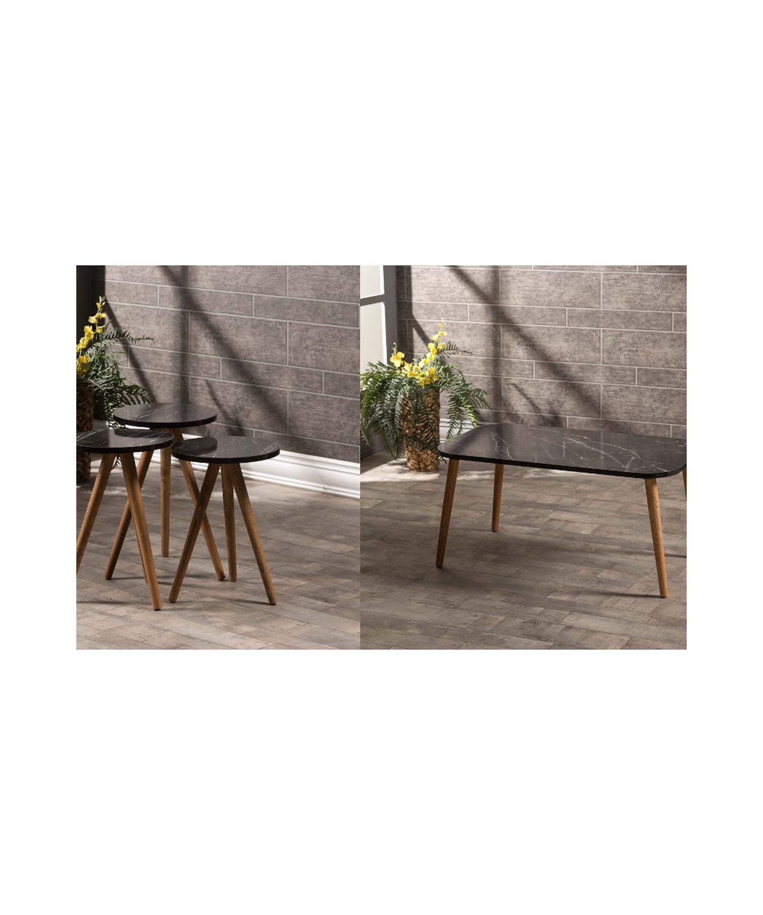 

Nesting Table And Center Table Set Wooden Kr Lathe Black Marble Pattern