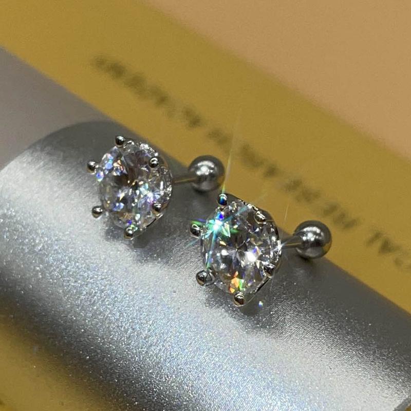 BIJOX STORY Damen Moissanit Schraubstecker Ohrringe D Farbe 925 Silber 6 Krappen Diamant Hochzeit Feiner Schmuck