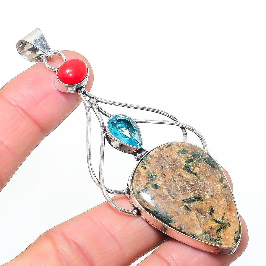 Natural Unakite, Topaz Gemastone 925 Sterling Silver Jewelry Pendant 3.47  AP-14482