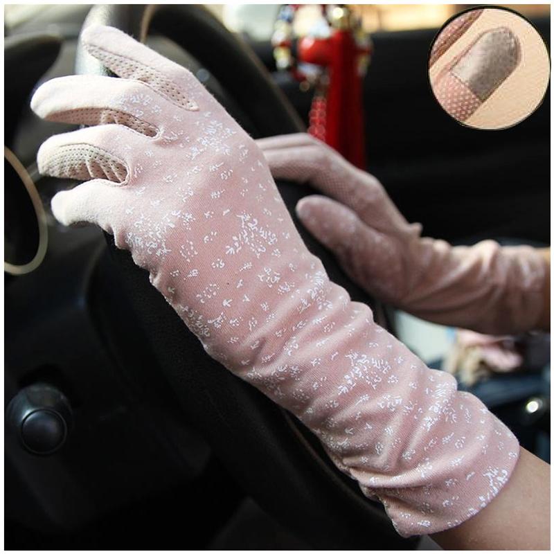 New Fashion Gloves Women Mid-long Summer Cotton Black Print Cycling Thin Touch Screen Bike Car Driving Gloves for Women