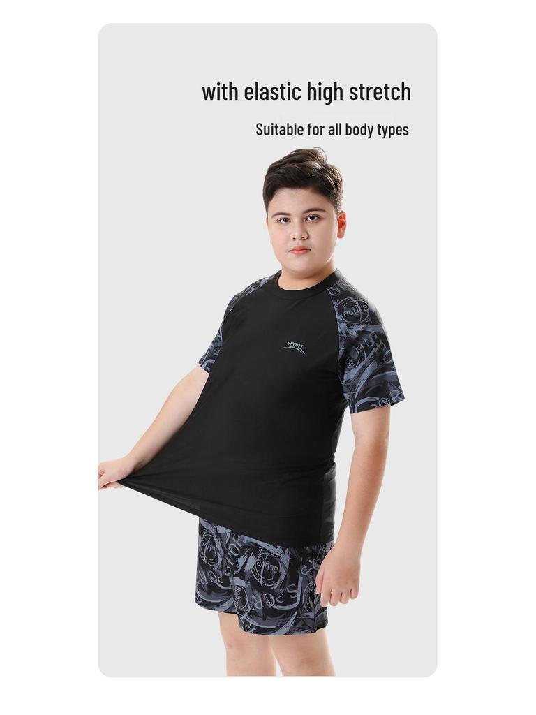 Boys' High-Elastic Quick-Dry Swimsuit Set - Anti-Embarrassment, Two-Piece Beachwear for Tweens and Teens