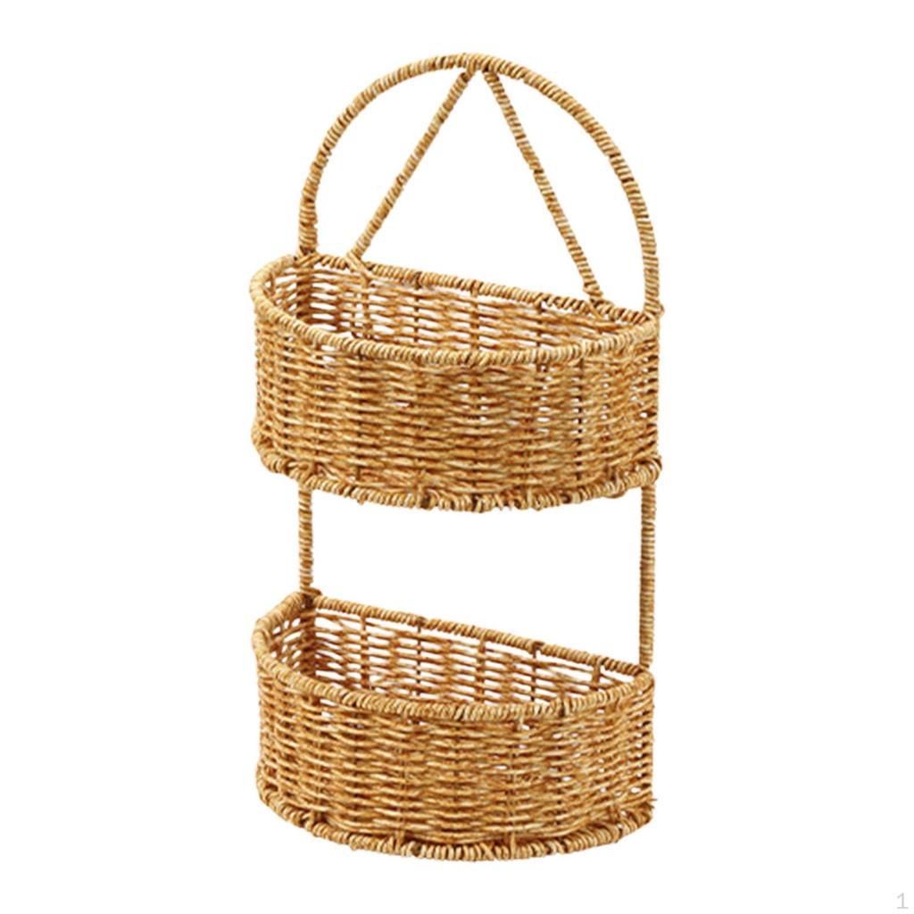 Cesta de Armazenamento Decorativa Feita de Rattan Sintético com Alça, Pendurada Feita à Mão para A