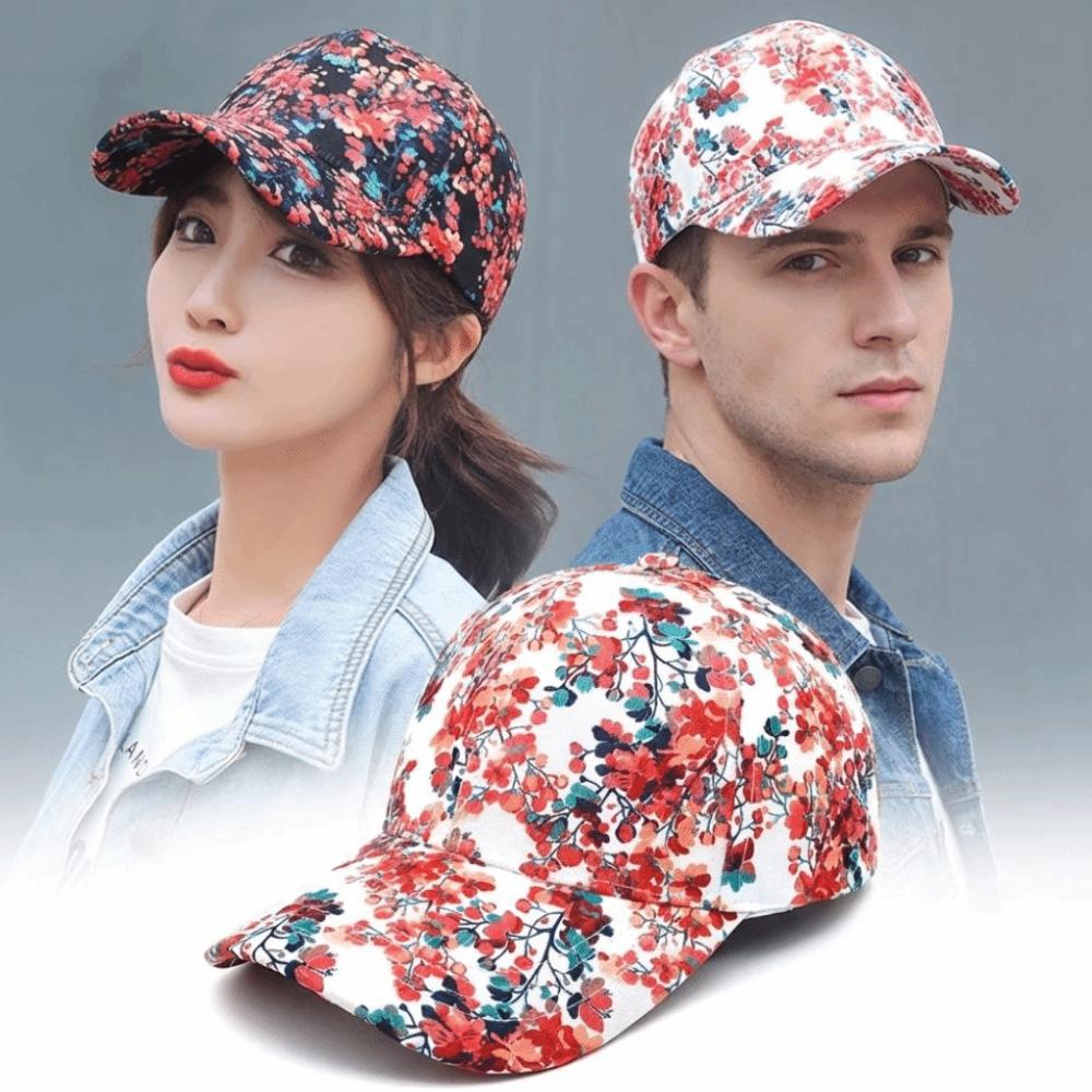 Personality Flower Print Baseball Cap Adjustable Breathable Sun Cap Lightweight Sun Protection Duck Tongue Hat For Men Women