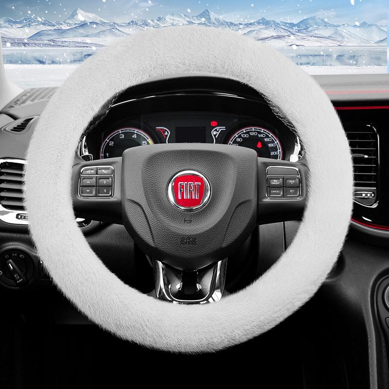 Suitable for Fiat Long Plush Steering Wheel Cover, Fashionable Autumn and Winter Warm Non-Slip Protective Cover, Suitable for Topolino 600 Hybrid