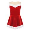 Girls Santa Claus Costume Soft Flannel Design Sleeveless Sequins Ballet Dress Ice Skating Bodysuit