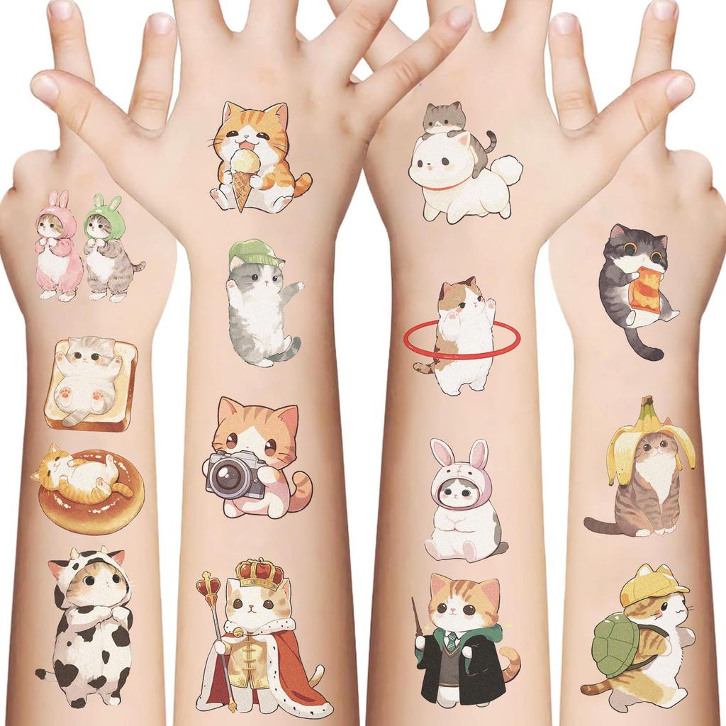 10 Stück Niedliche Katzen Tattoo Aufkleber Kawaii Cartoon Tier Kind Temporär Wasserdichte Tattoos Aufkleber Packung Party Spielzeug Geschenk