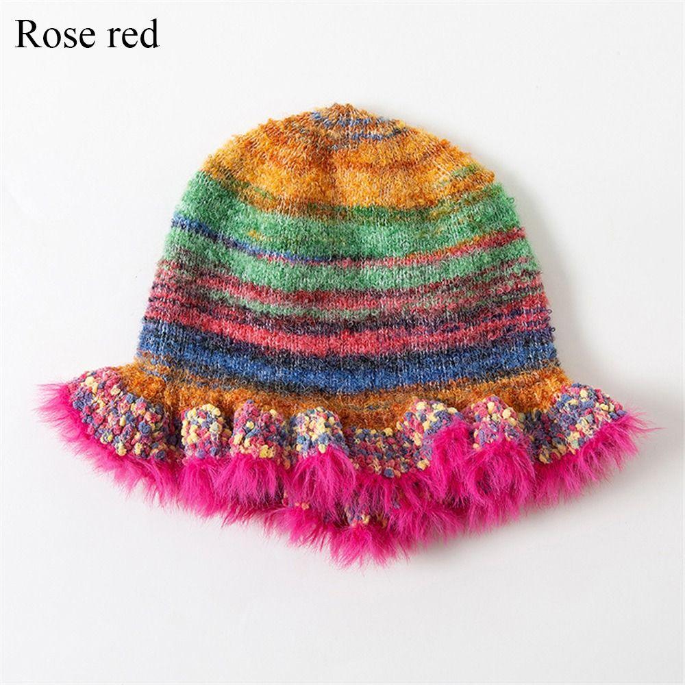 

Winter Warm Soft Woolen Hat Crochet Knitted Fisherman Hat Vintage Basin Hat Women рожевий червоний колір