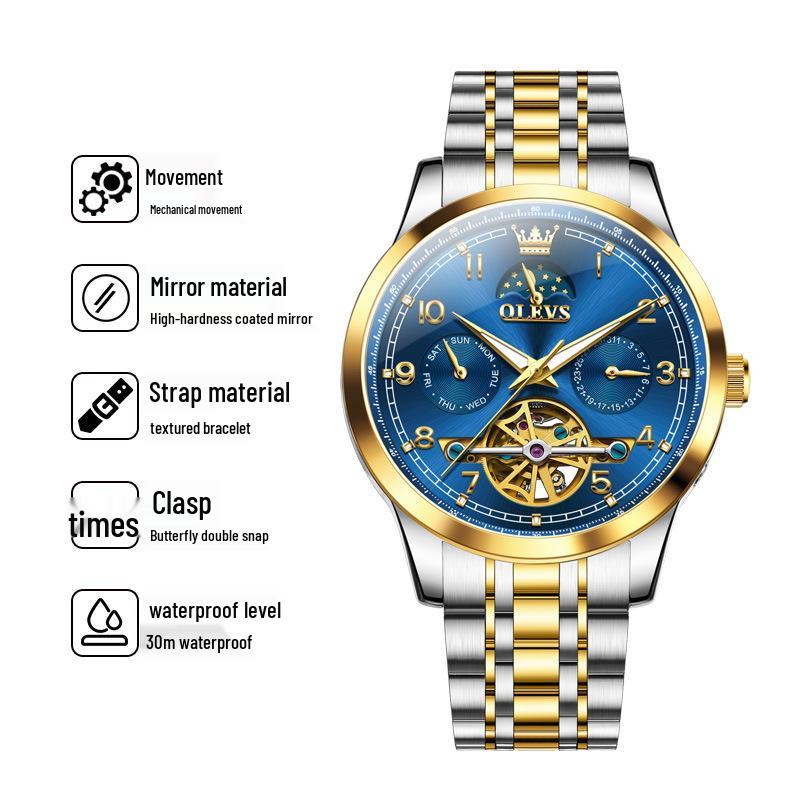Zhang Zhilin Endorsed Oliss Luminous Mechanical Watch with Multifunctional Hollow Design for Men