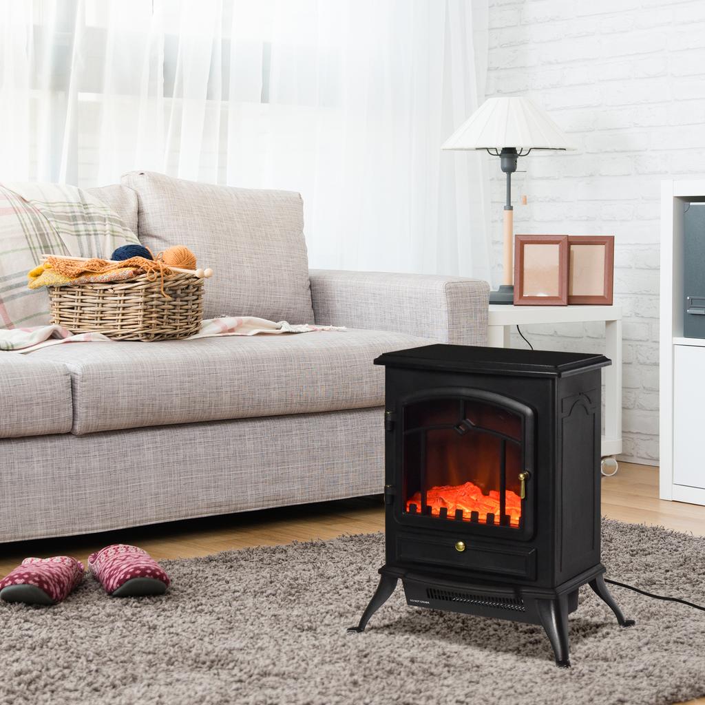 Decorative Fireplace, Flame Effect, Thermostat, Overheat Protection, 45 x 28 x 54 cm, Black