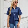 Women's Short-sleeved T-shirt Spring and Summer New Shirt Row Buckle Imitation Denim Short-sleeved Loose Shirt