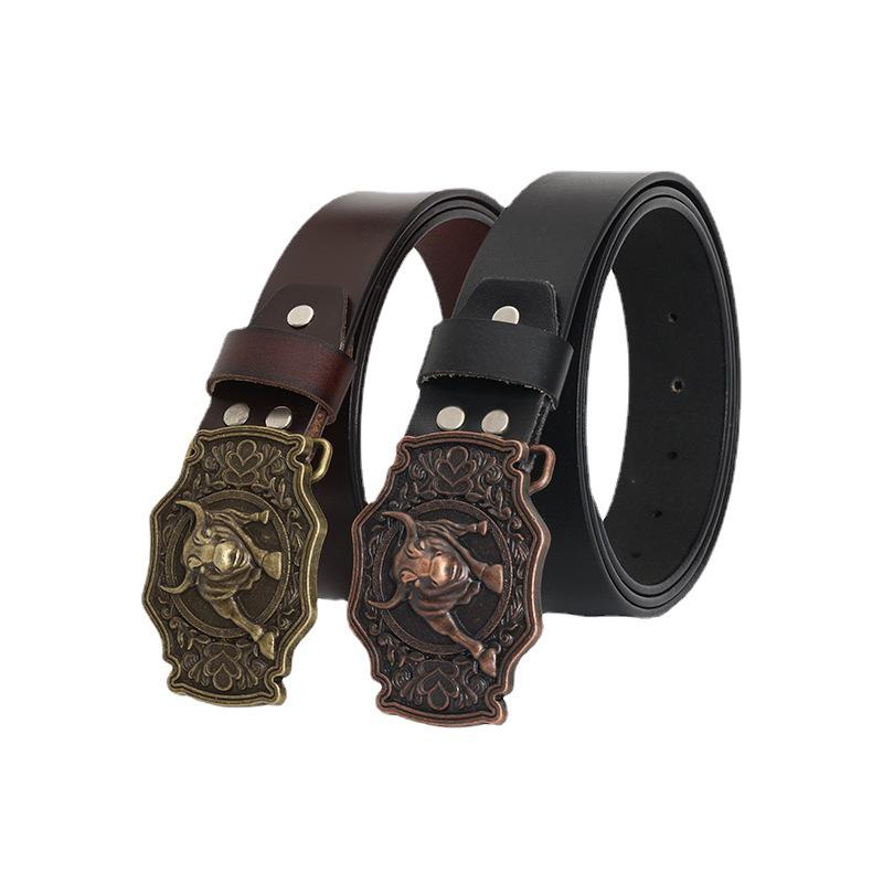 Vintage Bull Head Western Cowboy Men's Leather Belt - Personalized and Stylish