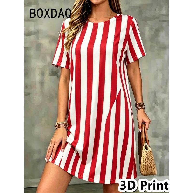 Women Nightdress Round Neck Short Sleeve Spring Summer Funny Duck Print