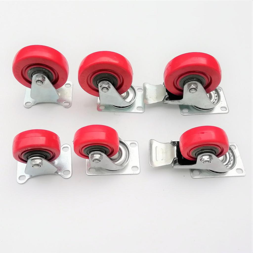 Red PVC Medium Duty Universal Swivel Caster with Brake