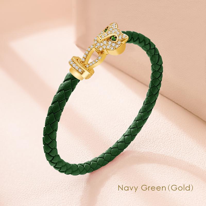 MOONLIGHT Classic Design Exquisite Cheetah Zircon Bracelet for Women Braided Leather Bracelet Quality Banquet Couples Gift