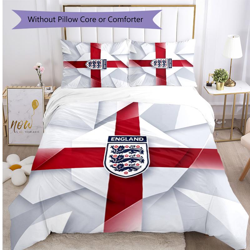 Set Biancheria da Letto Stampata Calcio Inghilterra 3 Pezzi Copriletto Traspirante Accogliente come Regalo per la Casa Nuova o per le Feste