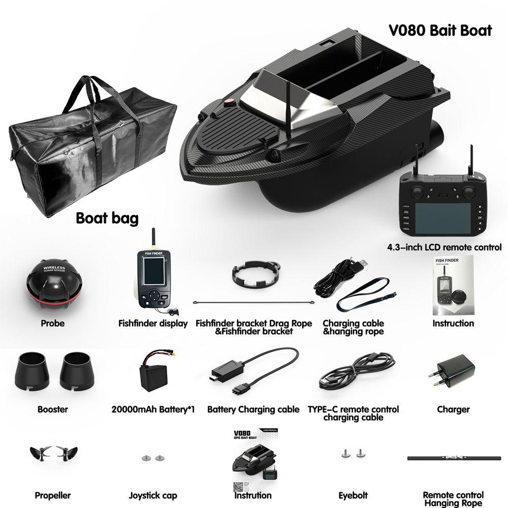 GPS Fishing Bait Boat Flying V080 800M Remote Control Bait Boat Dual Motor Fish Finder Automatic Return 12000mAh Battery 3KG Loading Support
