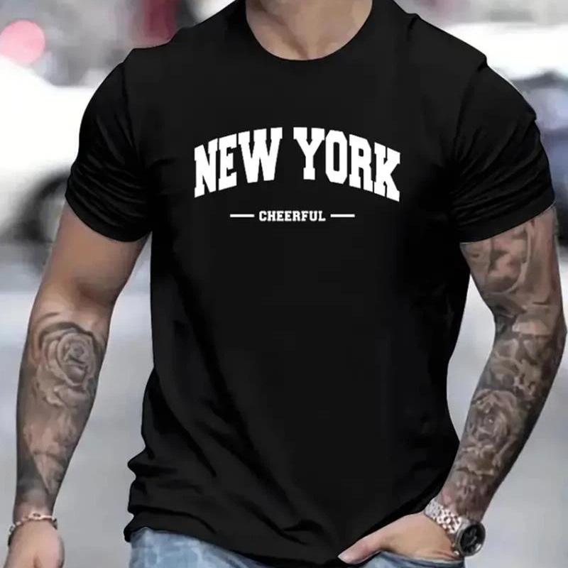 New York Print Herren Rundhals Kurzarm T-Shirt Mode Slim Fit T-Shirt Top Für Frühling Sommer Urlaub