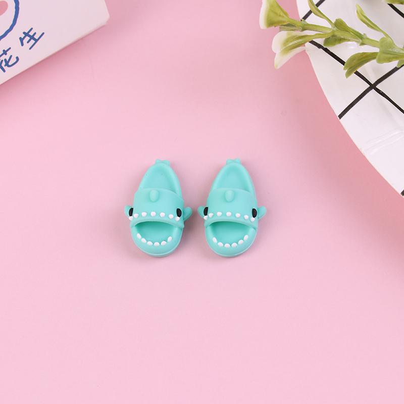 1 Pair 1:12 Dollhouse Miniature Cute Shark Slippers Doll Shoes Suit For Ob11 1/12 Bjd Doll Gsc Dod, Ymy Doll