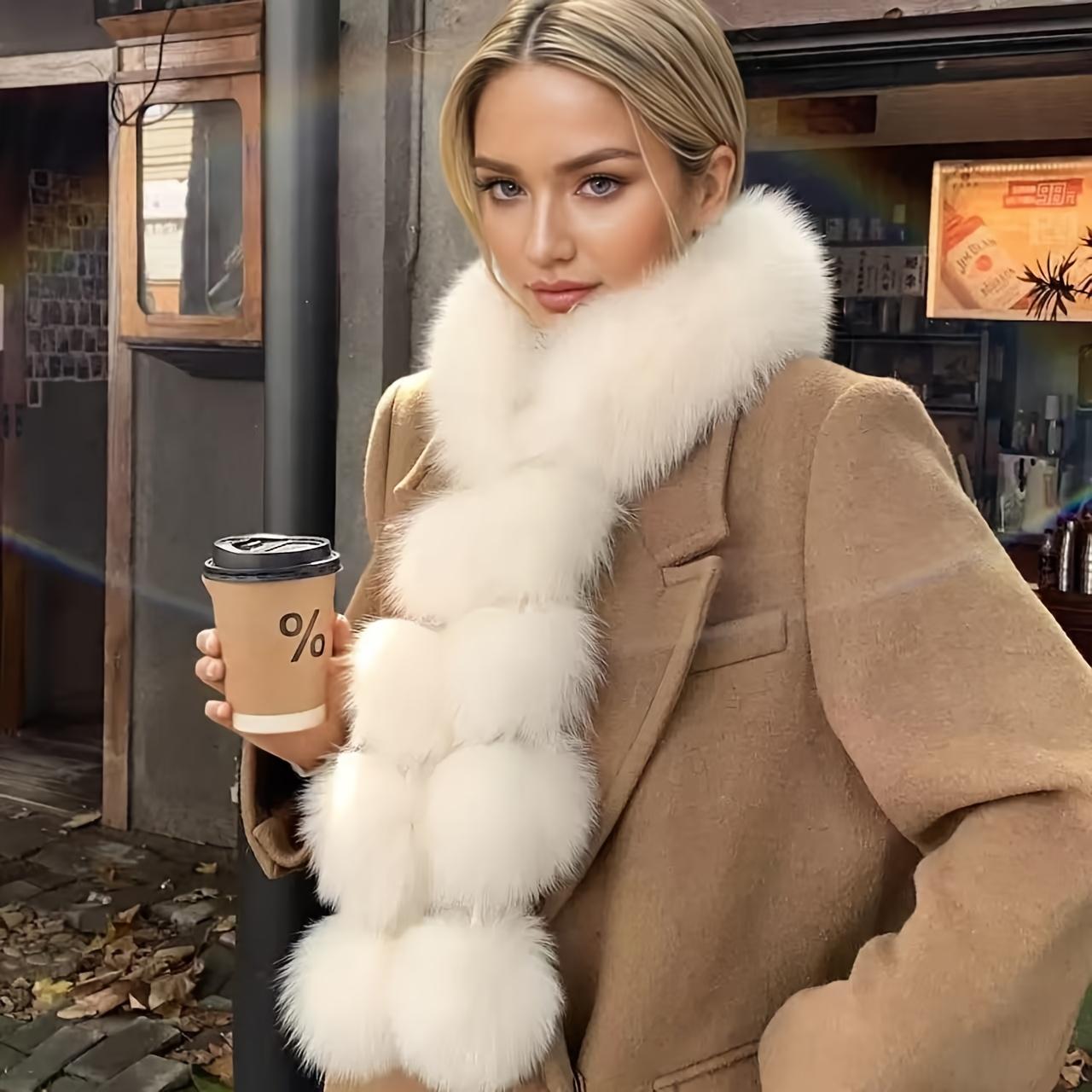 

Реалистичный шарф и воротник из лисьего меха - Плюшевый зимний утеплитель для шеи, Мягкая накидка из искусственного меха для холодной погоды, Элегантный белый воротник для курток белый