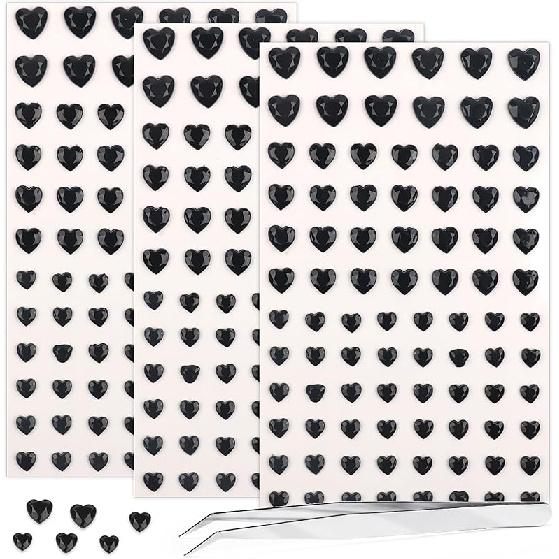 264Pcs Heart Face Gems Love Gems, Self-Adhesive Face Jewels Rhinestones 5/7/10 mm DIY Face Gems Stick on, Valentine Makeup Gems Rave Accessories for black-heart