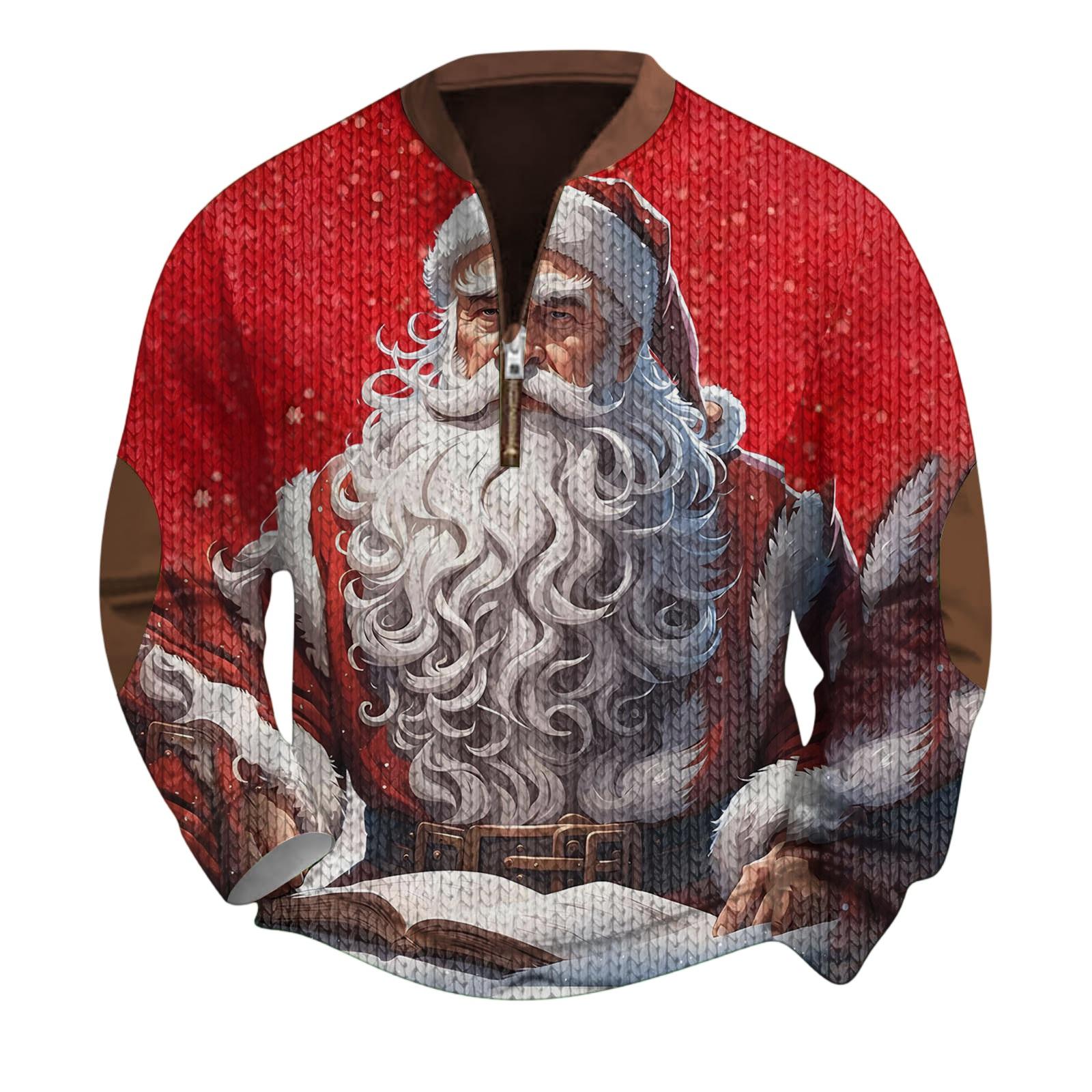 

Мужской рождественский свитер на молнии, винтажный вязаный графический свитшот, рождественский пуловер со стойкой S