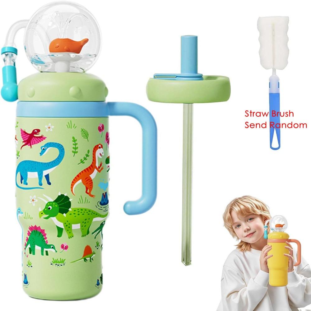 Creative Gift Double Drinking Lid Whale Fountain Tumbler Leak Proof 710ml Whale Cup Widened Handle Whale Spray Sippy Cup